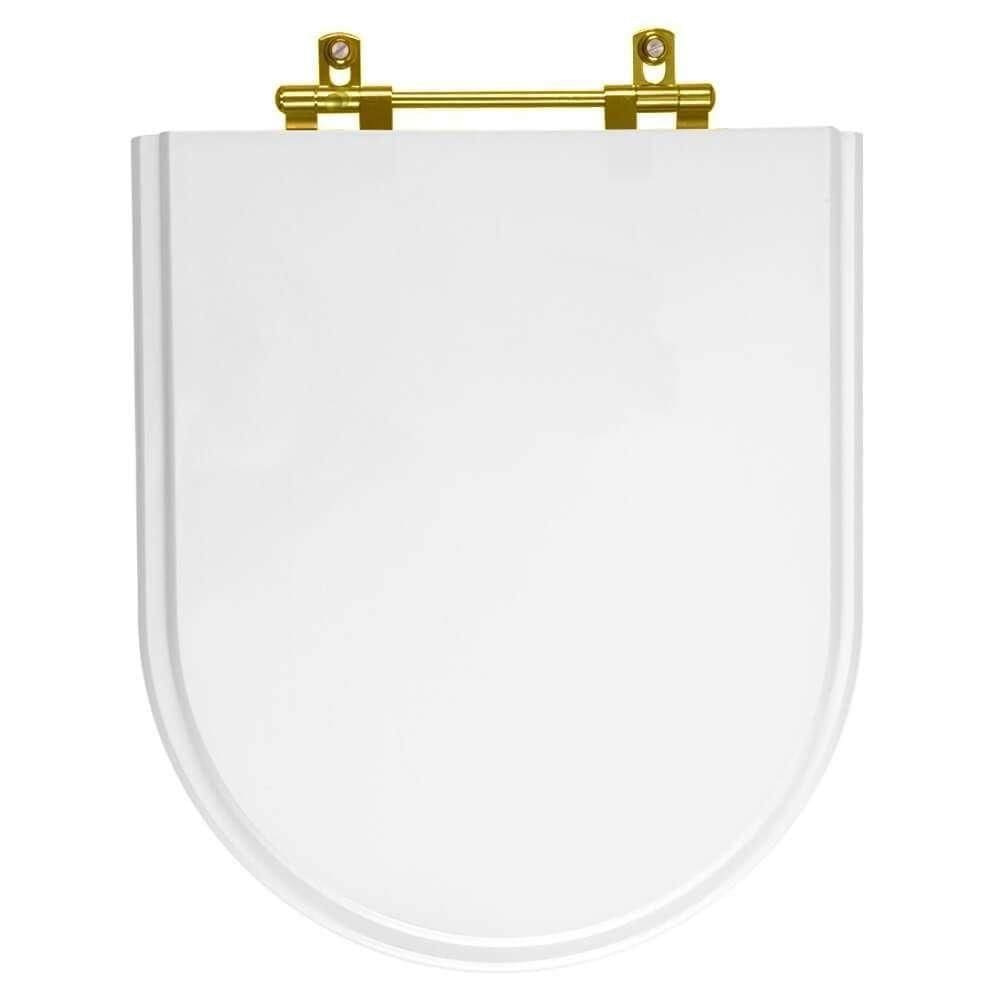 Tampa De Vaso Poliéster Smart Branco Para Bacia Celite Com Ferragem Dourada