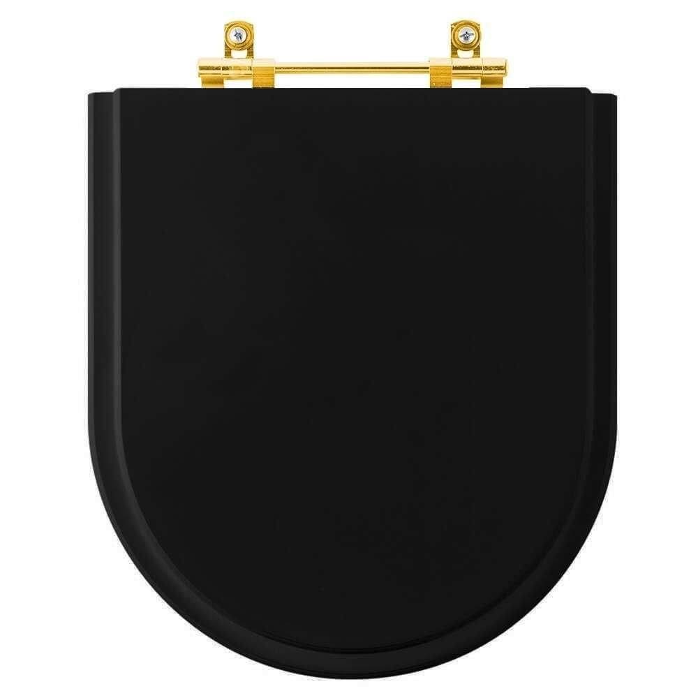 Tampa De Vaso Poliéster Riviera Preto Para Bacia Celite Com Ferragem Dourada