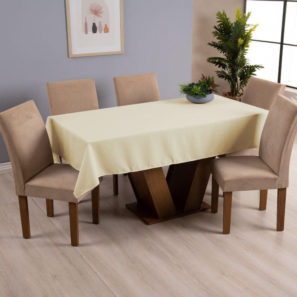 Toalha De Mesa Basic 1 Peça 2,00m X 1,40m 6 Lugares 100% Poliéster Tecido Oxford - Palha
