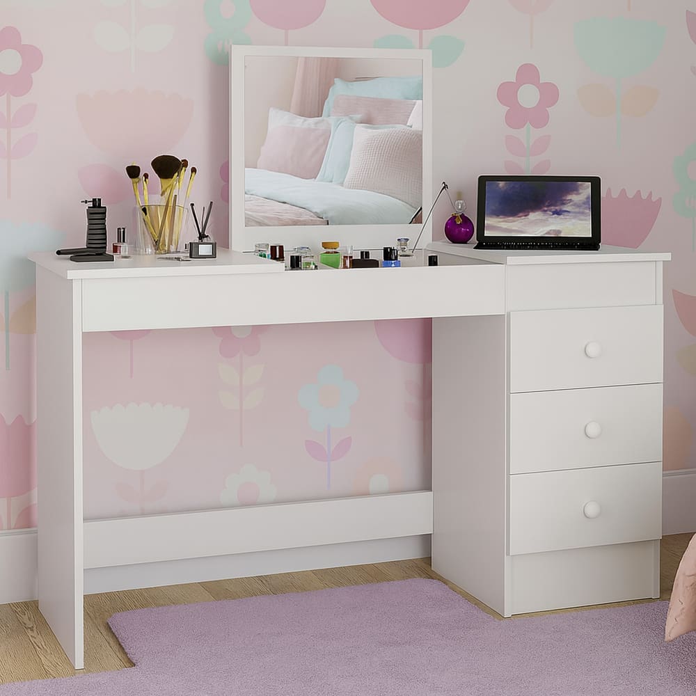 Penteadeira Escrivaninha com Espelho e 3 Gavetas para Maquiagem ou Estudos
