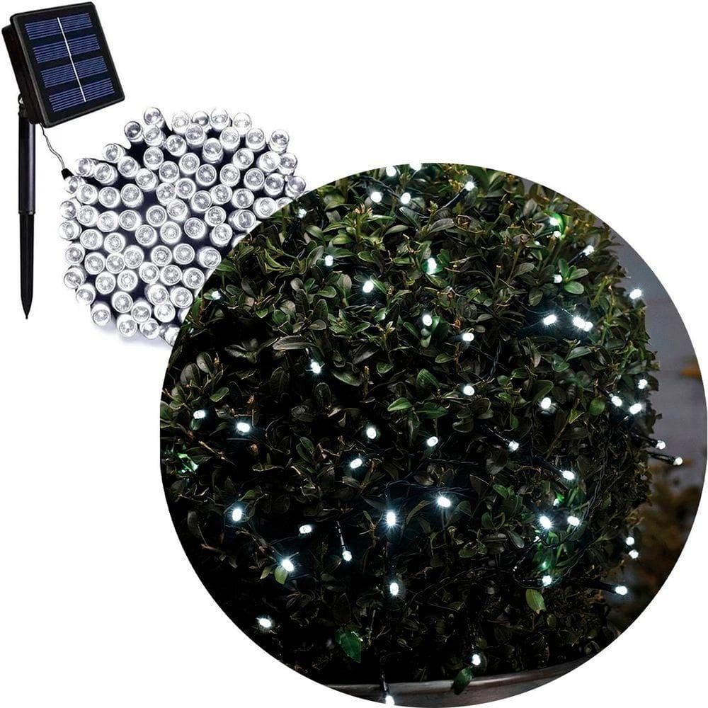 Pisca Cordão Varal Solar Externo 100 Lâmpadas Led Branco 10m