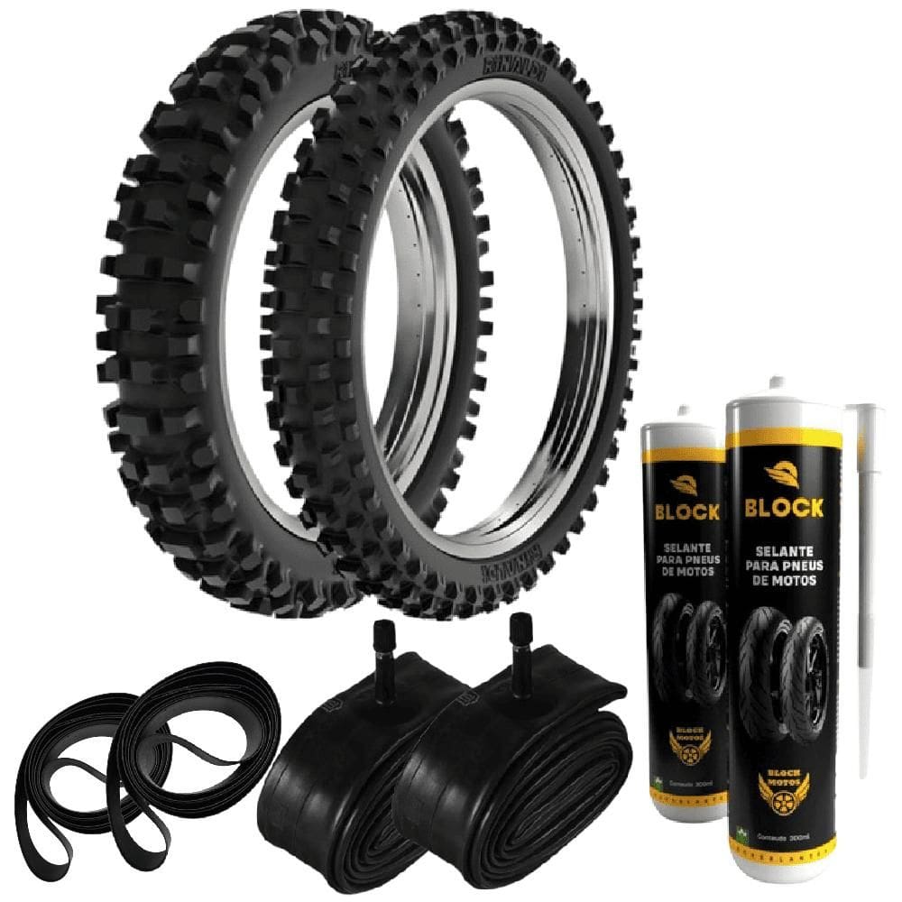 Par Pneu Trilha Bros 150 Bros 125 100/90-17 + 90/90-19 Sh31 Rinaldi + Camaras + Cintas + Selantes