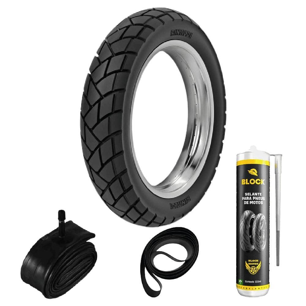 Pneu Biz 125 Pop 110i Prince 110 80/100-14 49l R34 Rinaldi + Camara + Cinta + Selante
