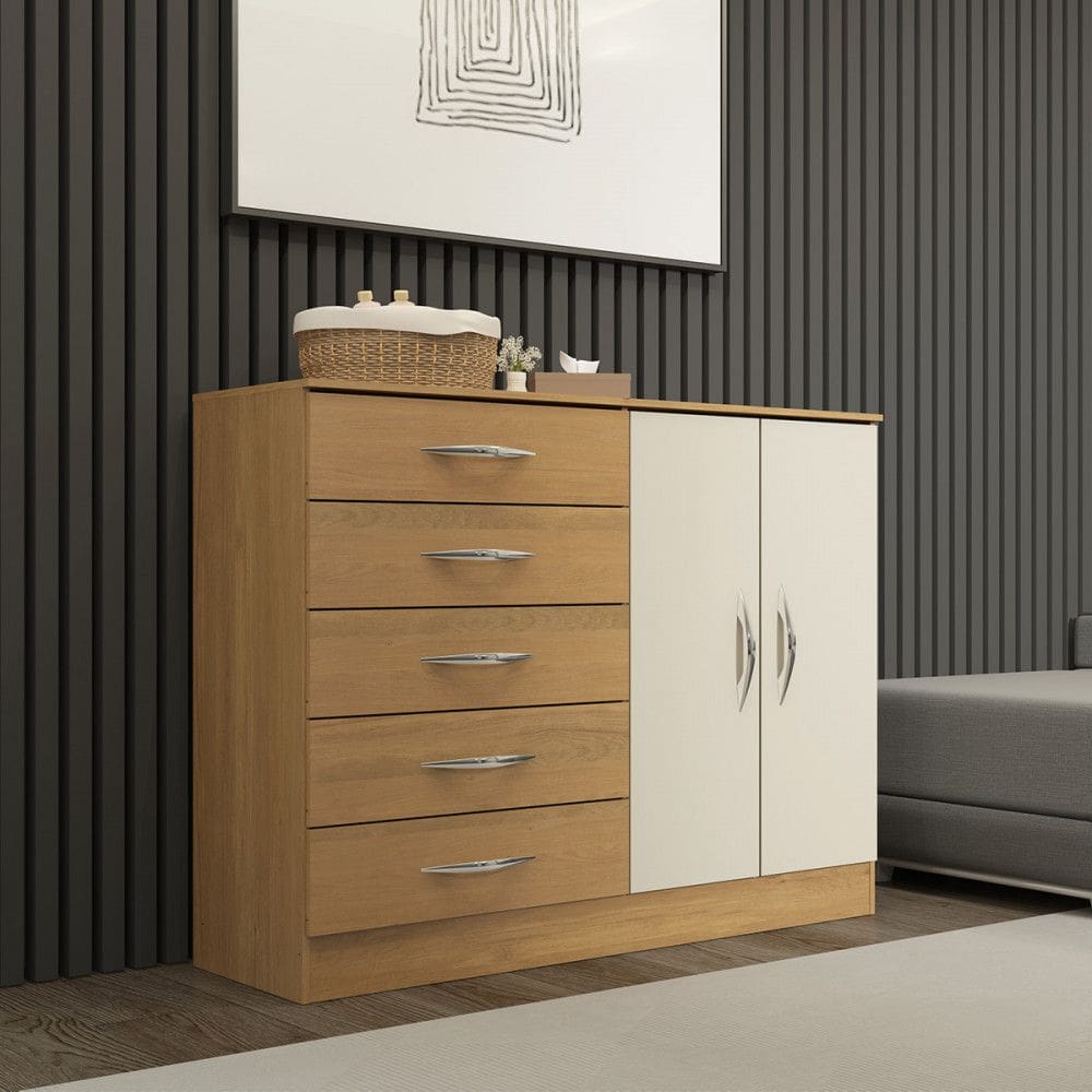 C?moda 5 Gavetas 2 Portas 93x119Cm Sapateira MDP 1043 Menu M?veis