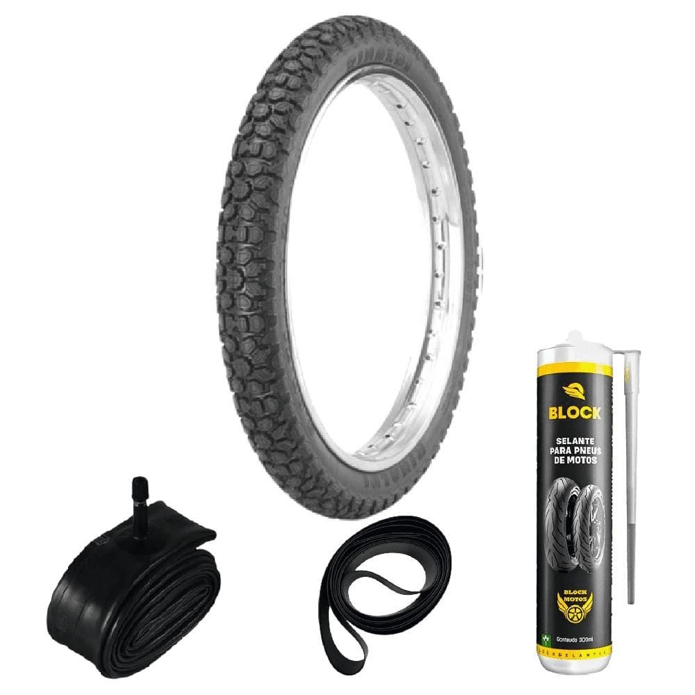 Pneu Biz 125 C 100 Dream Crypton T 115 250-17 43l Wh21 Rinaldi + Câmara + Cinta + Selante