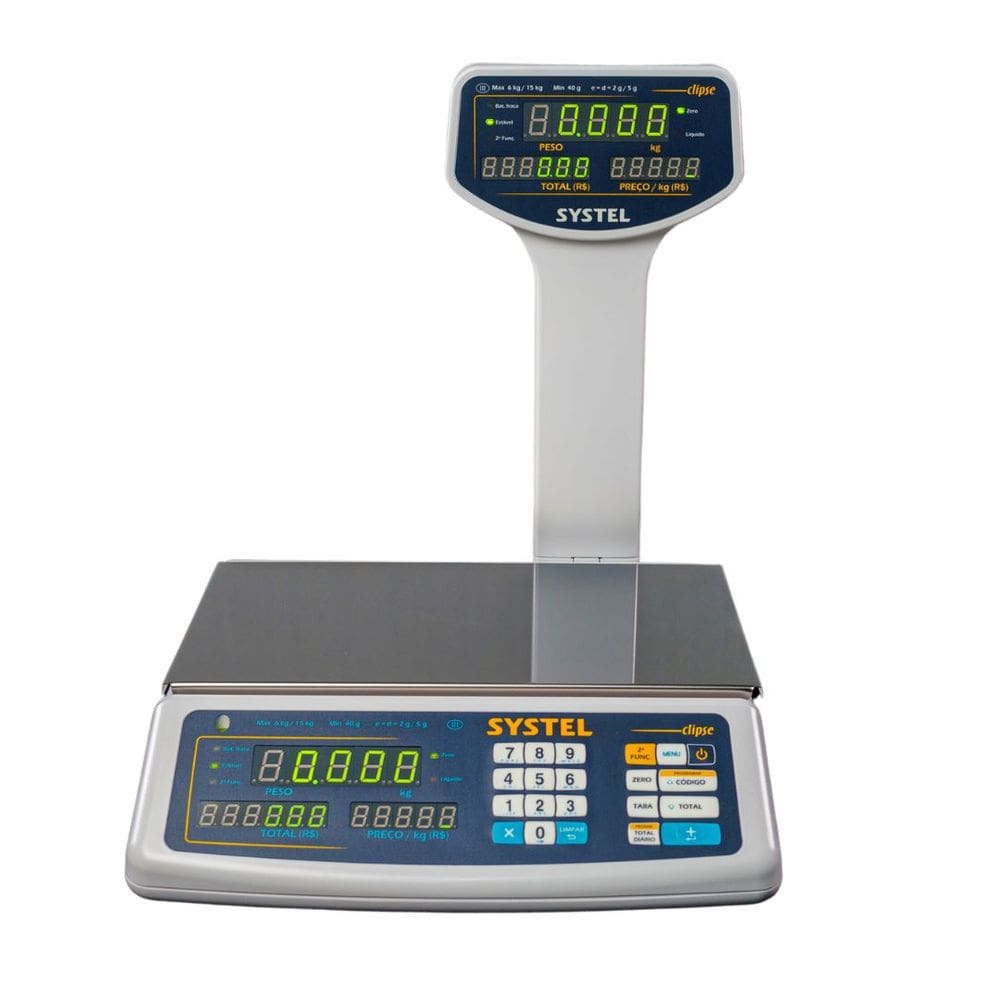 Balança Comercial Systel Clipse 15kg Torre Branca - Bateria - INMETRO