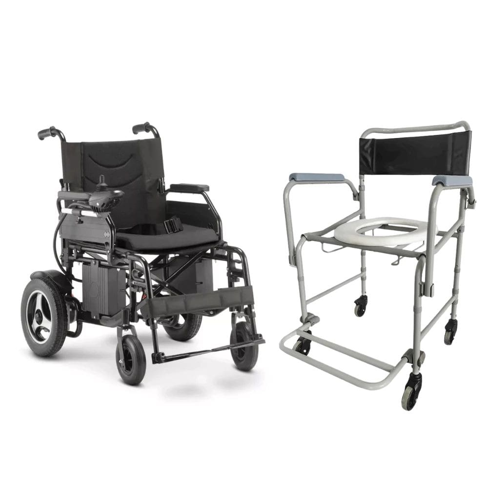 Kit Dellamed Cadeira Rodas Elétrica D800 e Cadeira de Banho D40 Suporta até 120 kg Mobilidade e Conforto