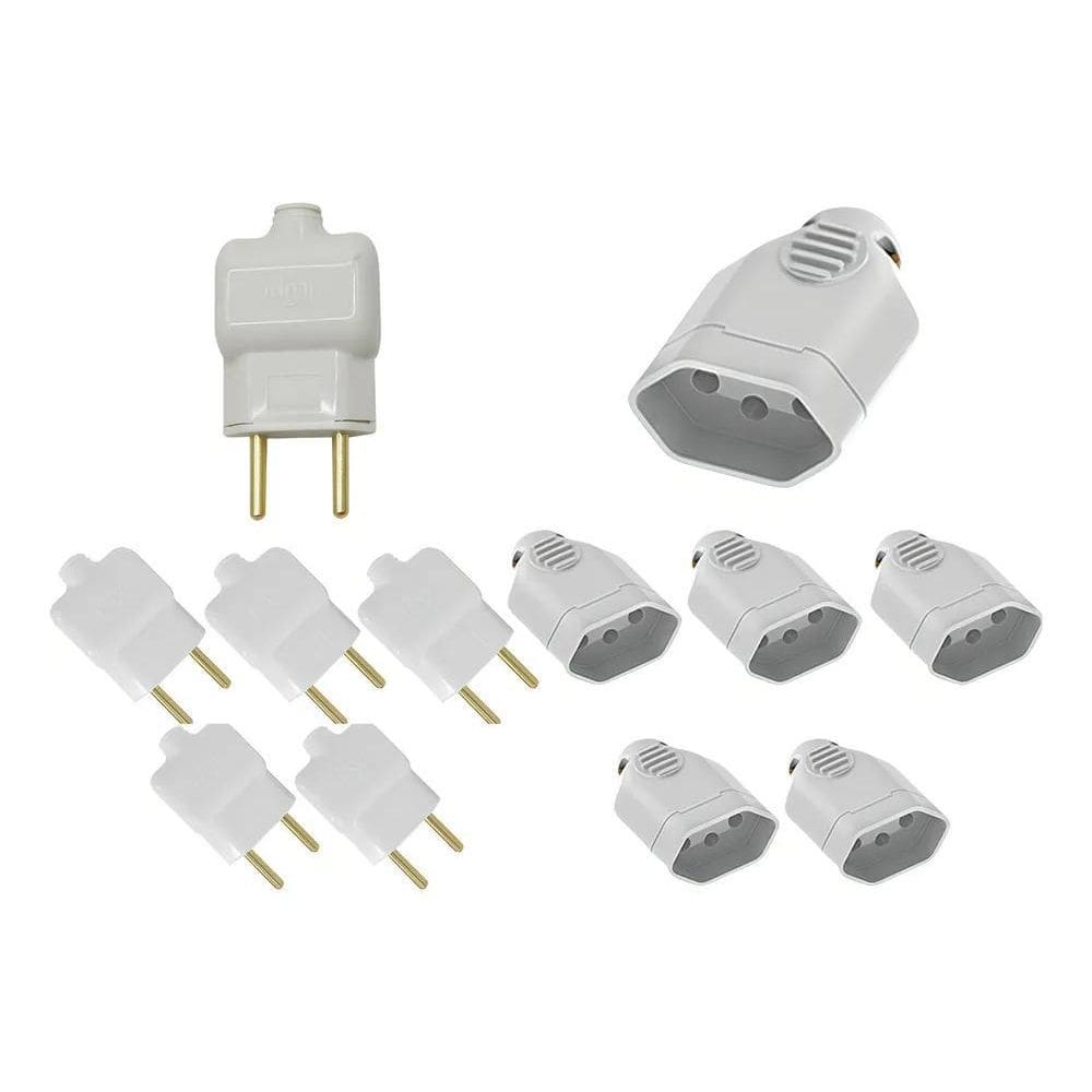 2X Kit 5 Tomada Fêmea 3 Pinos 10A/20A+5 Pino Macho 2P 10A