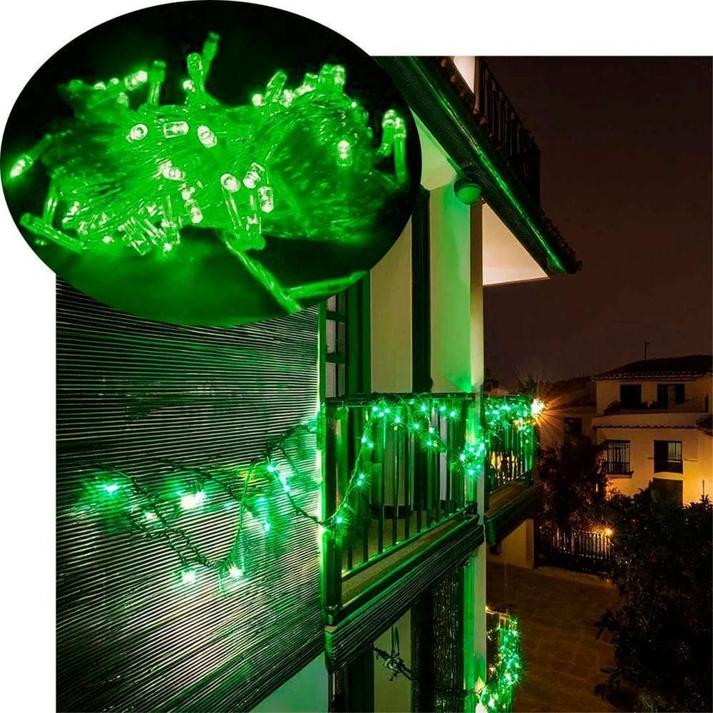 Pisca Cordão Varal Natal 100 Lâmpadas Leds Verde De 10m 220v