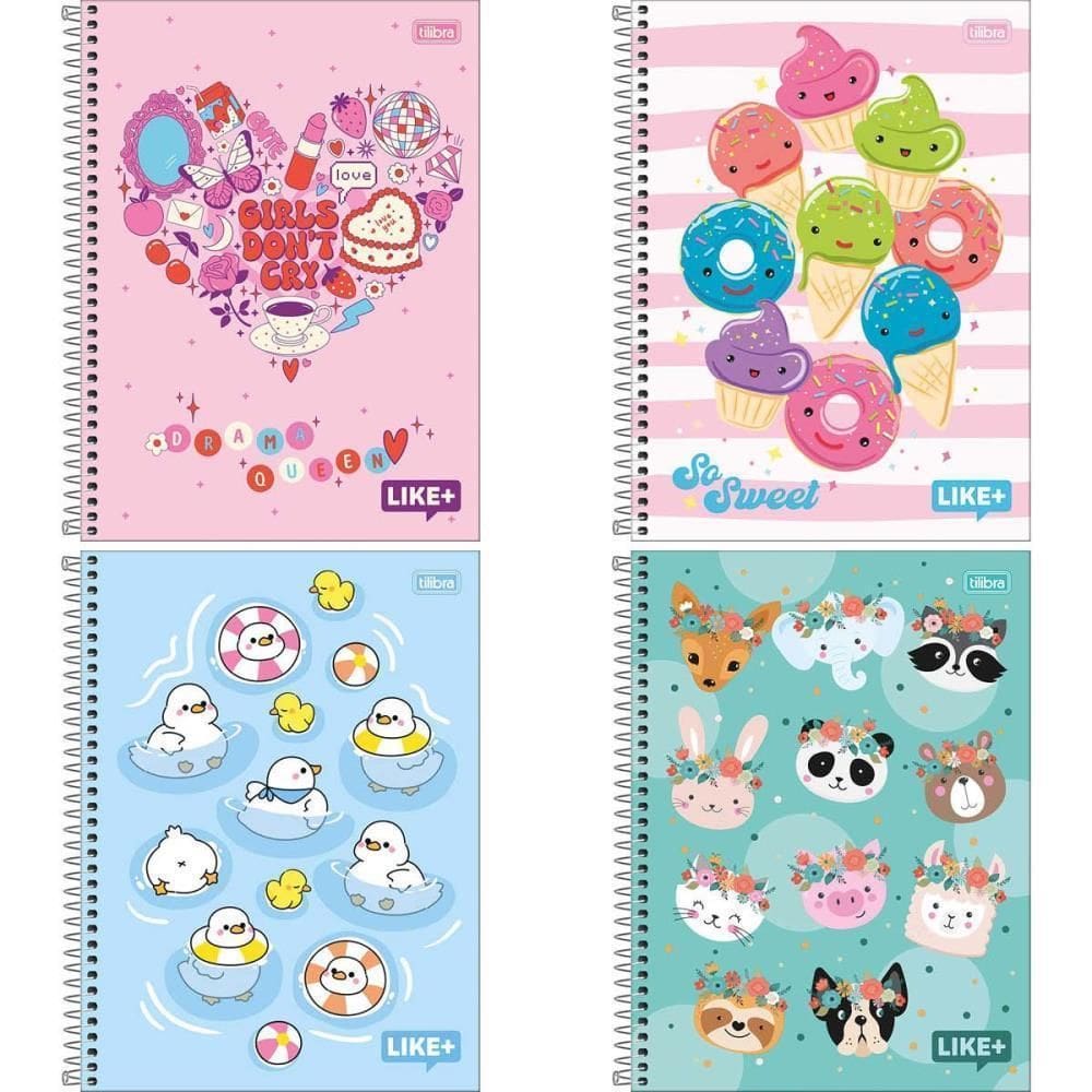 Caderno 10X1 Capa Dura Like+ 200 Folhas Feminino Pct.C/04
