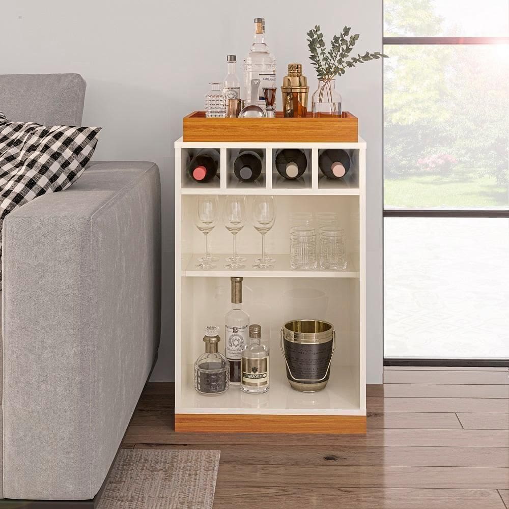 Adega Bar Retrô 4 Garrafas Com Bandeja E Prateleira Monaco - Off White E Cedro