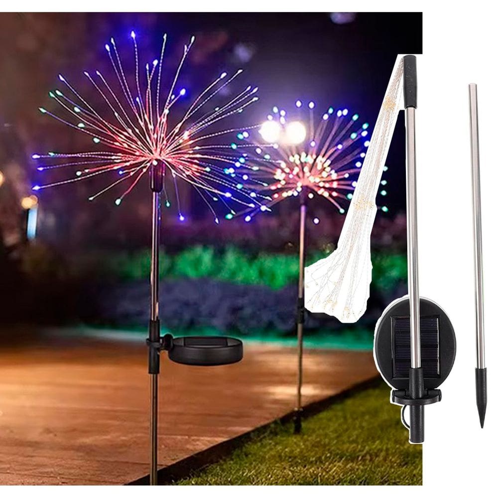 Pisca Solar Natal Jardim Fogos Artifício Luzes LEDs Colorido