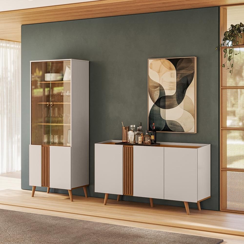 Conjunto Sala de Jantar Capri - Buffet 3 Portas + Cristaleira 2 Portas de Vidro  - Colibri Móveis