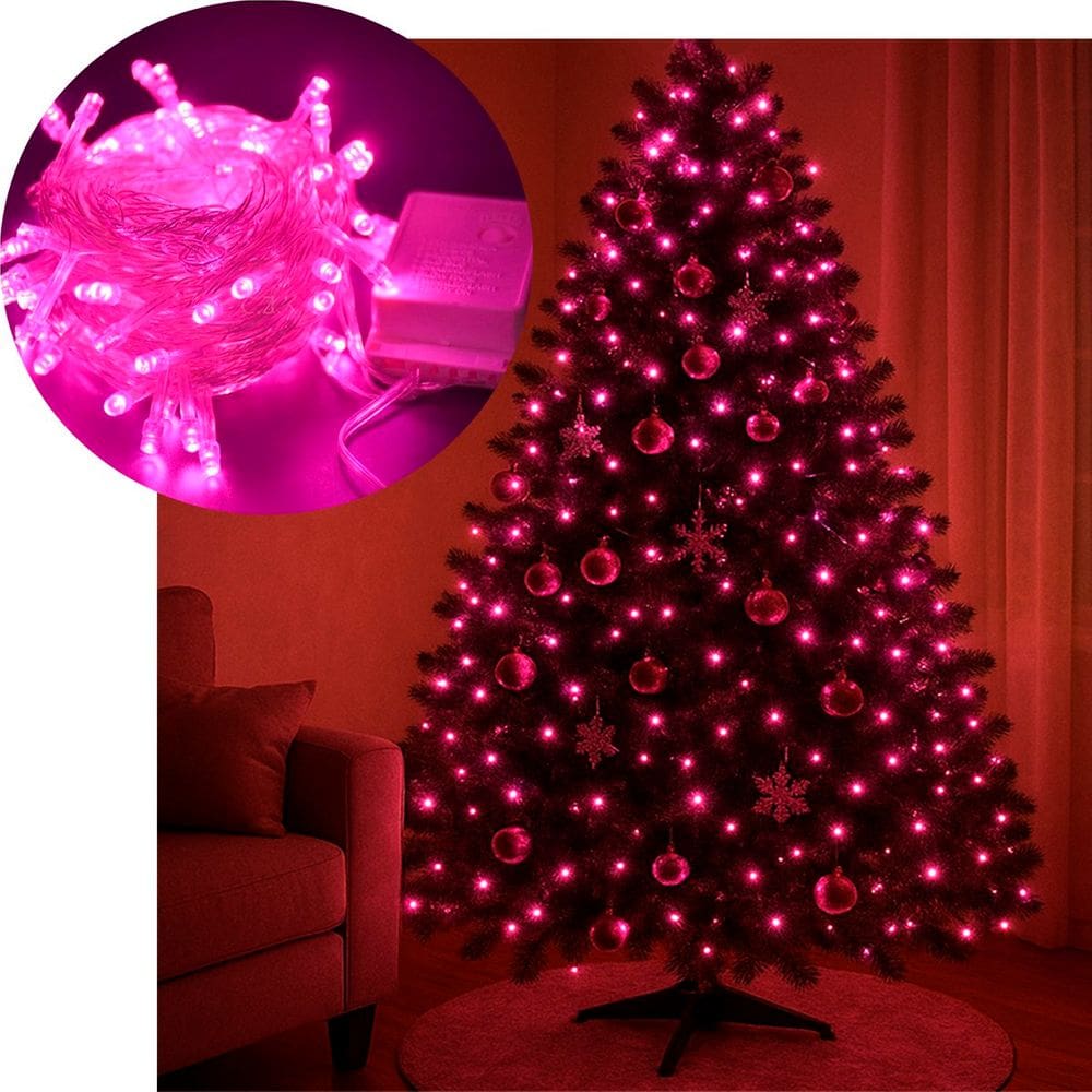 Pisca Cordão Varal Natal 100 Lâmpadas LEDs Rosa De 220v 10m