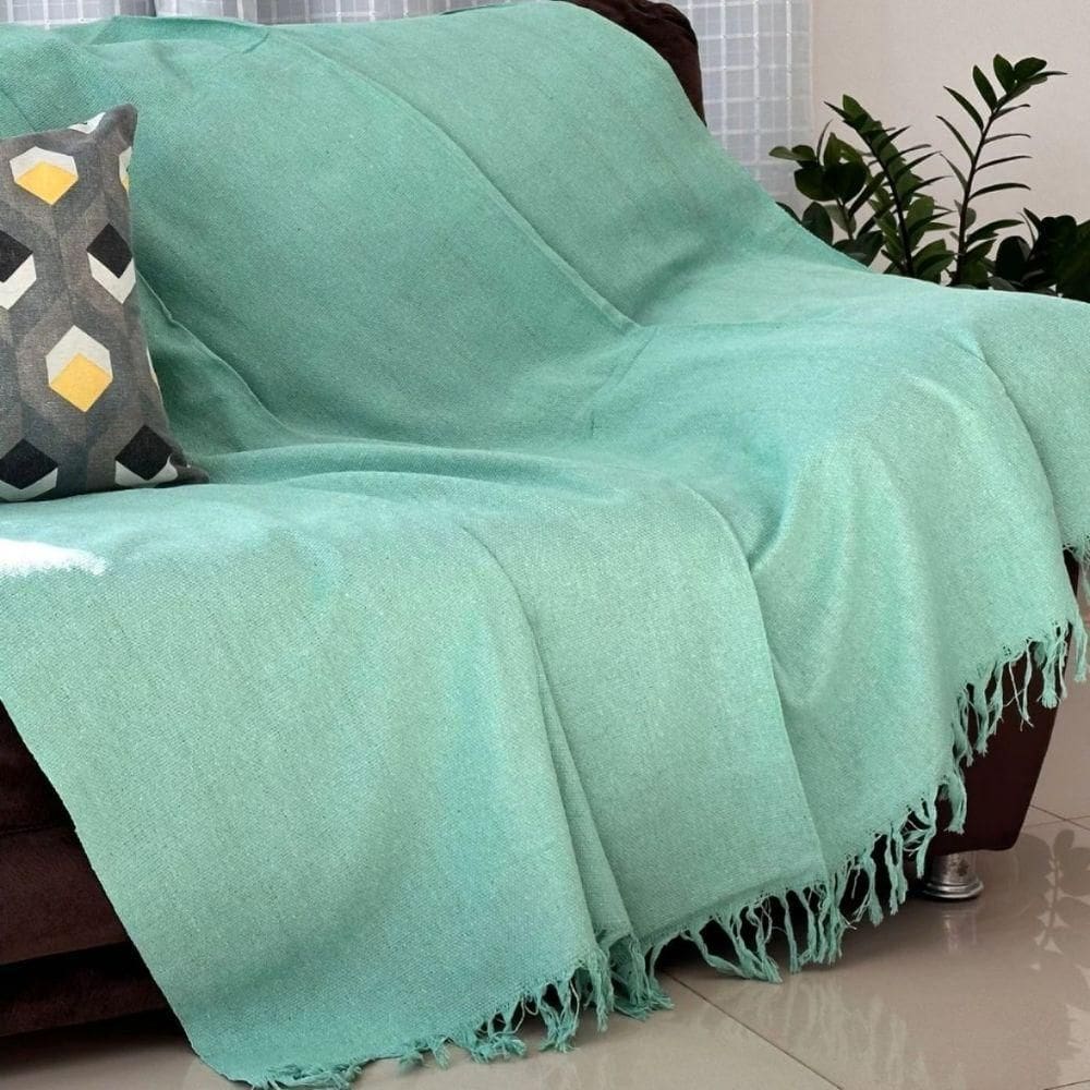 Manta Para Sofá E Cama 1,70cm X 2,20cm Grande Decorativa Luxo Algodão Capa Protetora De Sofa Verde água