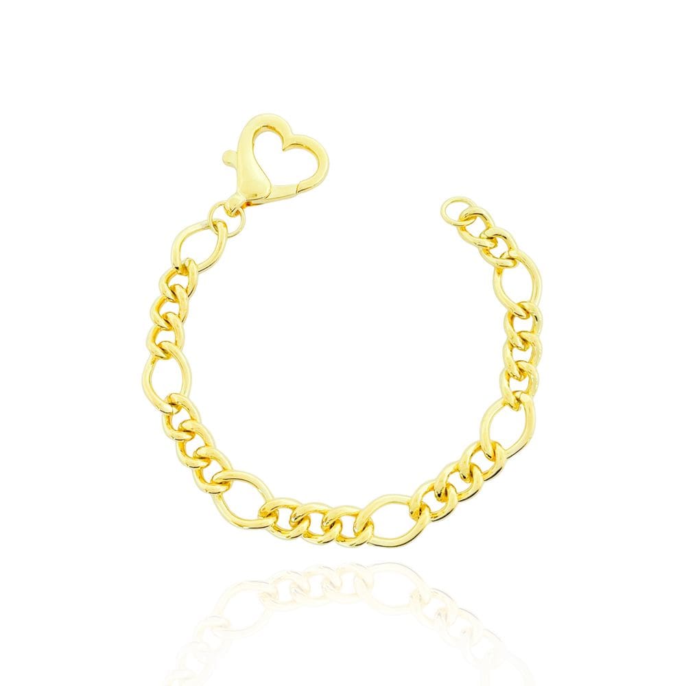Pulseira Elos 3x1 Com Fecho de Coração Banhada a Ouro