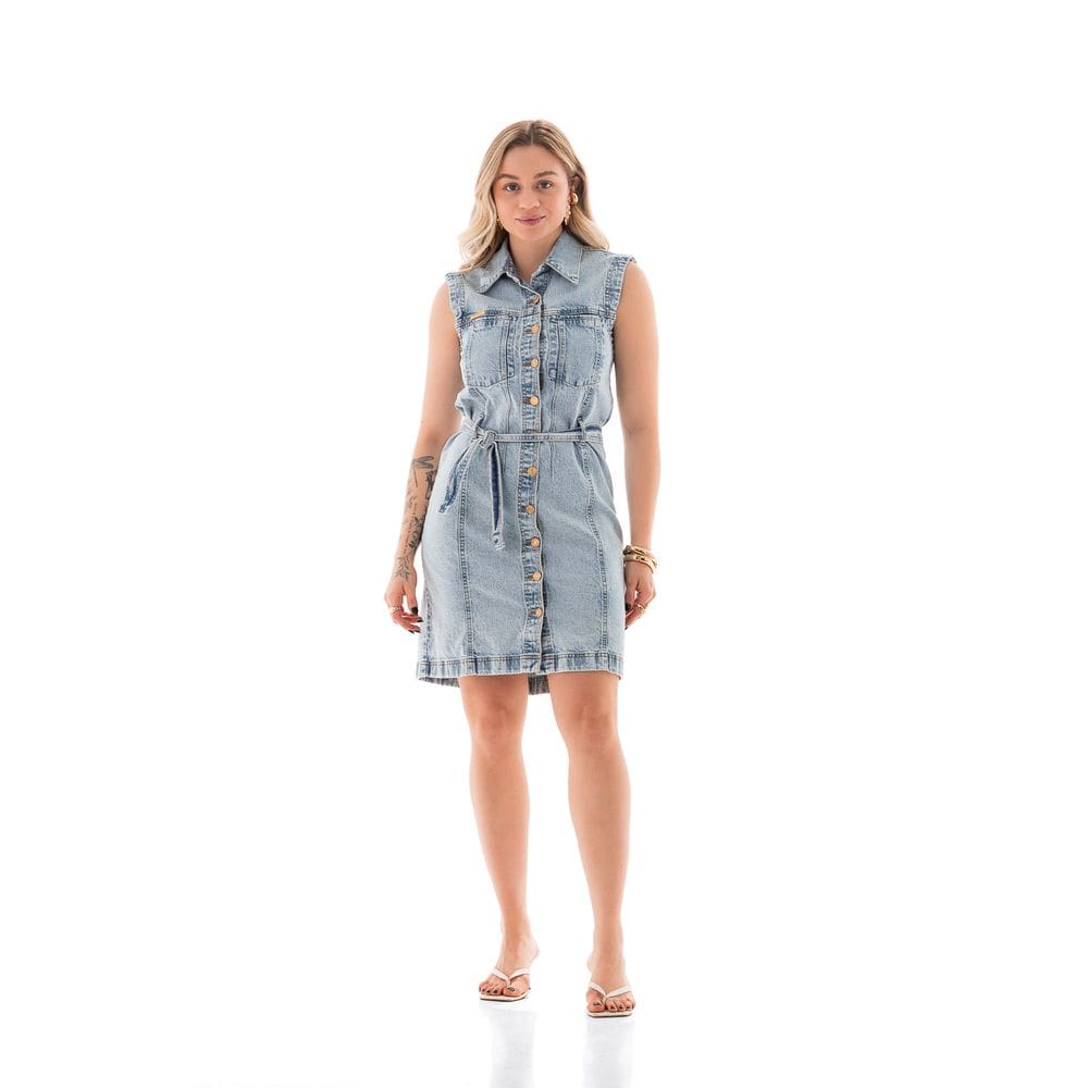 Vestido Jeans Feminino Arauto Midi Botões
