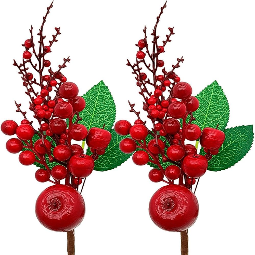 Galhos Ramo Maça Vermelha Decoração De Natal 35cm Kit 6Pçs