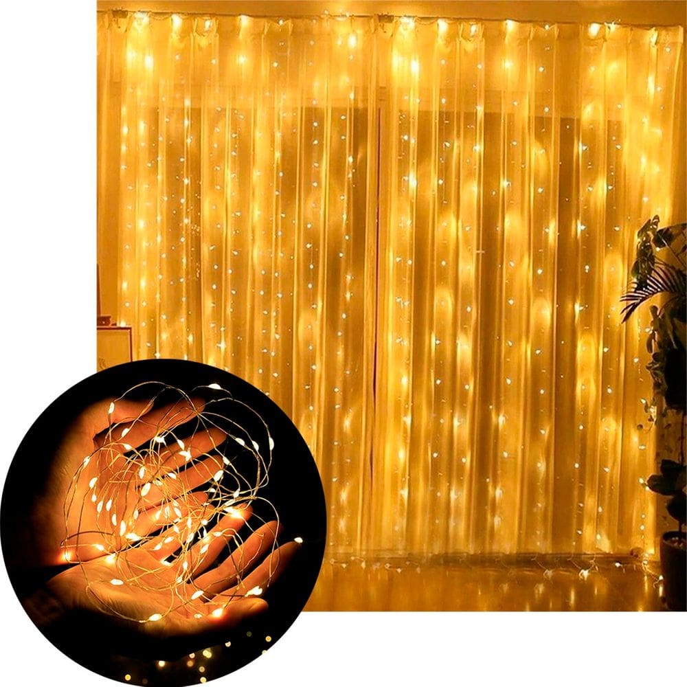 Pisca Cascata Fio De Fada Natal 600 LEDs Amarelo 220v 3x3m