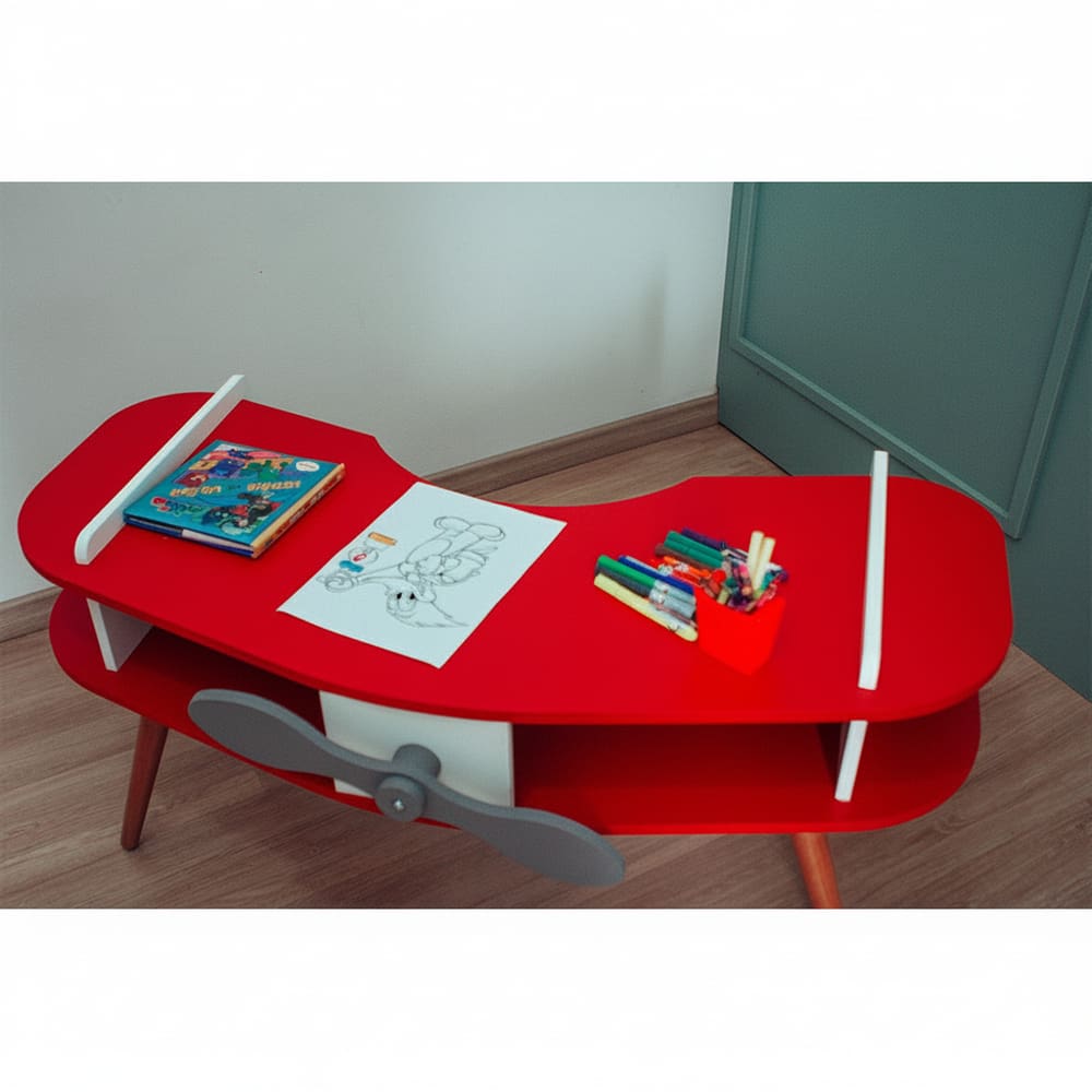 Mesa Avião Vermelho com Hélice e Pés Palito Design Criativo Mesa Desenho Quarto Menina Menino Infantil Mobília Decor
