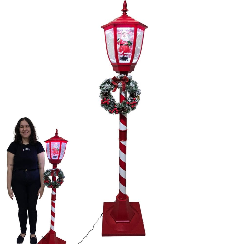 Poste Natal Papai Noel Natalino Som Led Musica Decoraçao Cenario Loja Shopping Comercio Evento Festa Fim de Ano