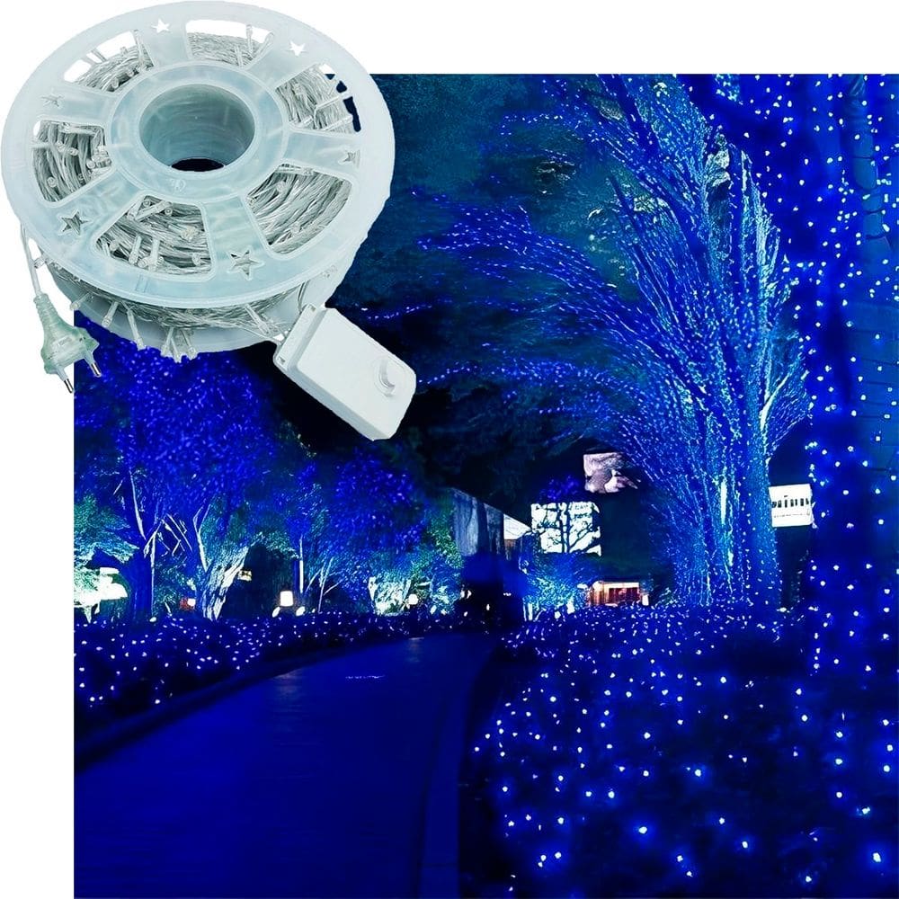 Pisca Cordão Varal Natalino 300 Lâmpadas LEDs Azul 50m 220v