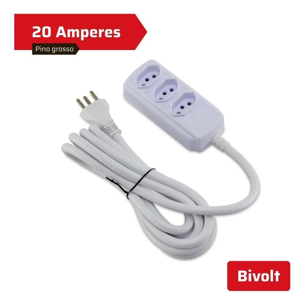 2X Extensão 20A 3 Tomadas 5 Metros Branca Forceline Cor Br