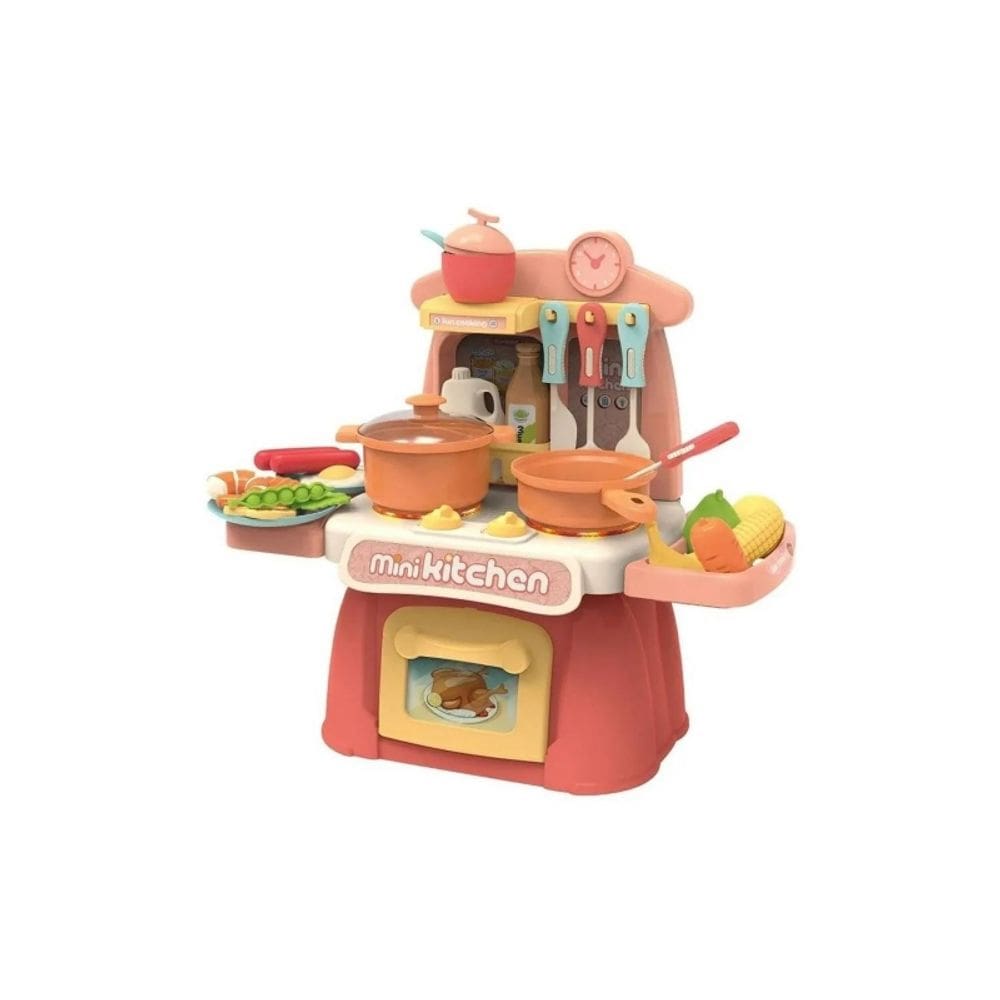 Mini brinquedo de cozinha com luz e som 26 peças rosa para crianças a partir de 3 anos
