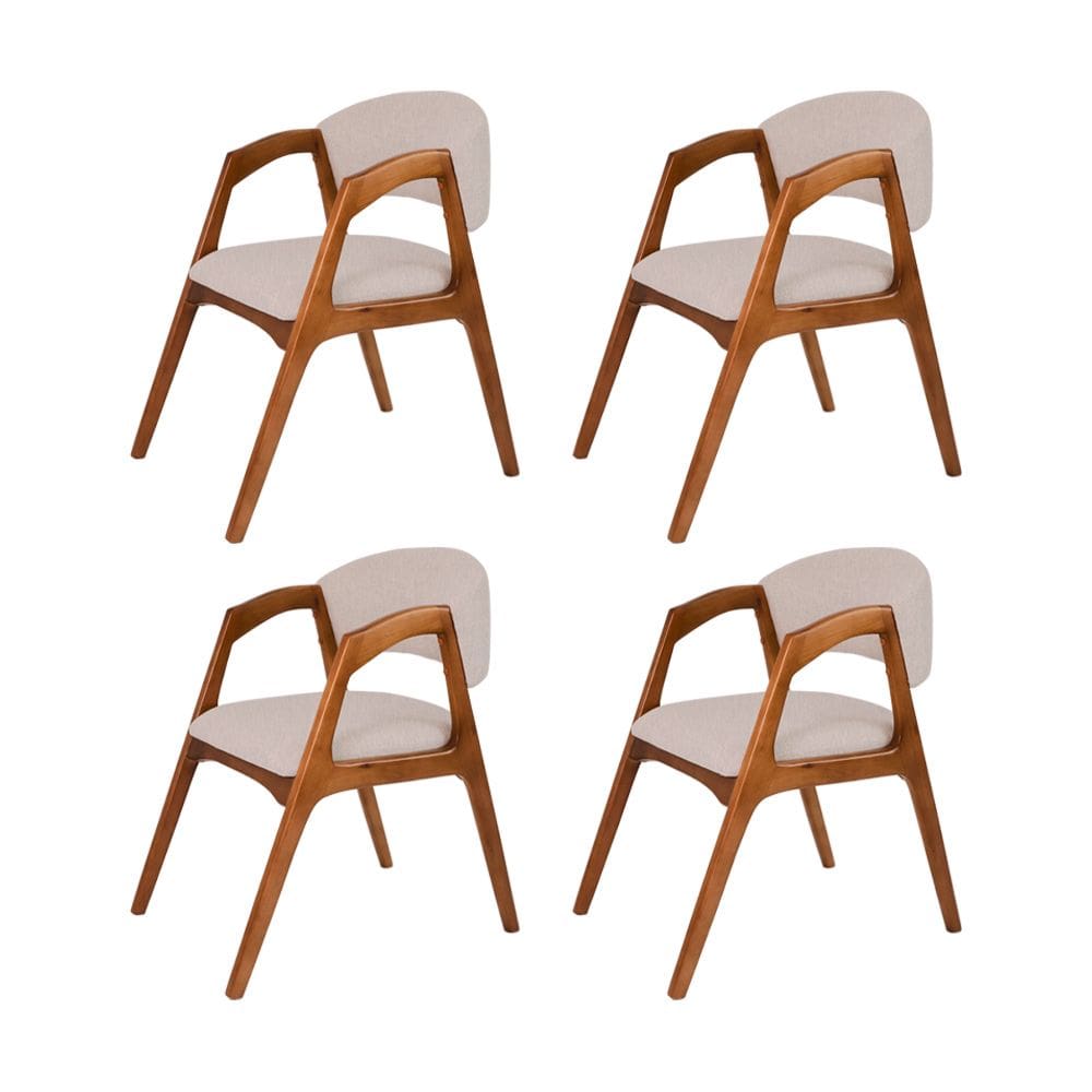 Conjunto com 4 Cadeiras de Jantar Gabriela em Madeira e Mdf Cerejeira Linho Bege