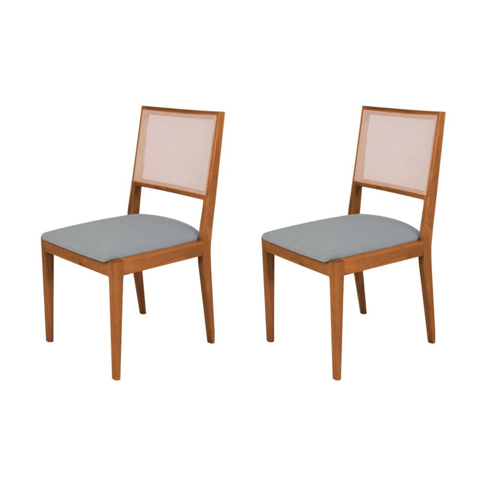 Conjunto com 2 Cadeiras de Jantar Estofada Suellen Cerejeira Linho Cinza