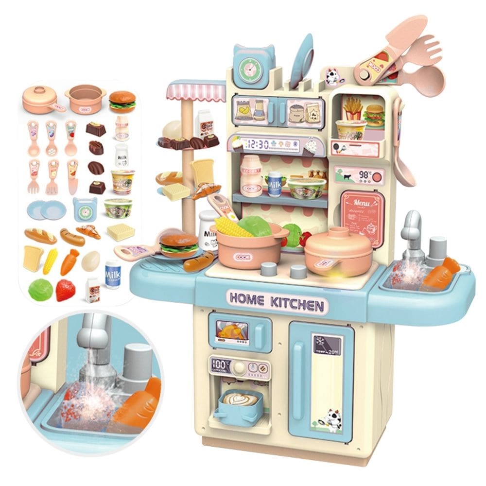 Conjunto de cozinha de brinquedo com 32 acessórios para meninos e meninas azul