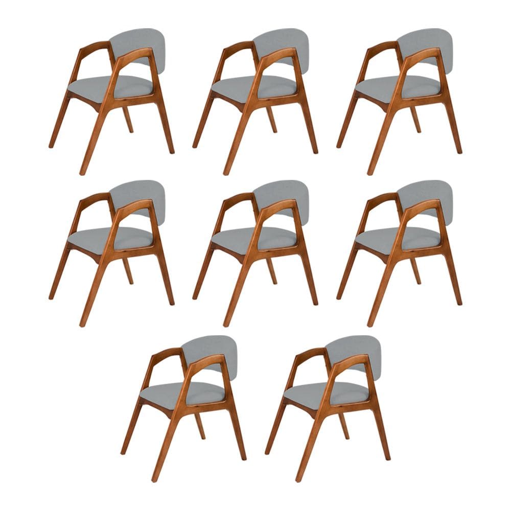 Conjunto com 8 Cadeiras de Jantar Gabriela em Madeira e Mdf Cerejeira Linho Cinza