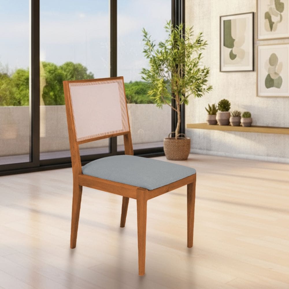 Conjunto com 4 Cadeiras de Jantar Suellen em Madeira e Mdf Cerejeira Linho Cinza