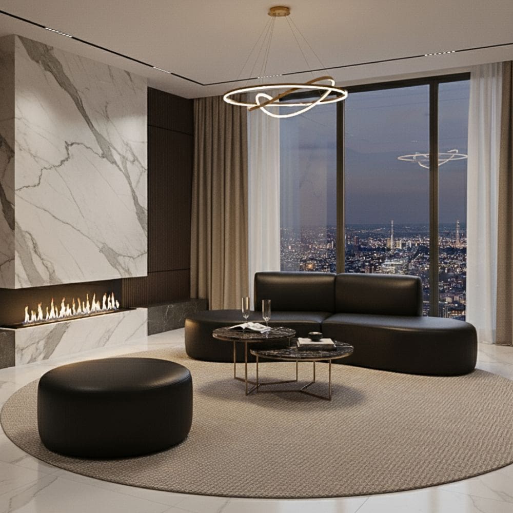 Sofá Orgânico Módulo Curvo Savana + Puff Corino Modena Preto - Montanari`s Decor