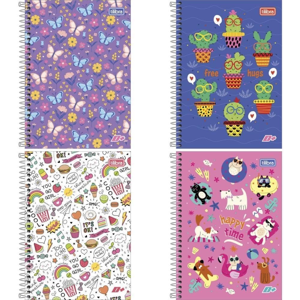 Caderno Espiral 1/4 Capa Dura D+ 96 Folhas Feminino Pct.C/04
