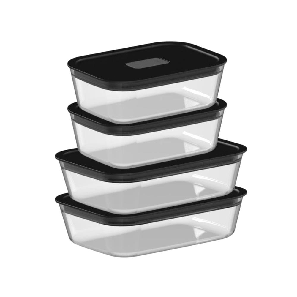 Conjunto de Potes de Vidro Herméticos 4 Peças Fresh Lock Preto Ou