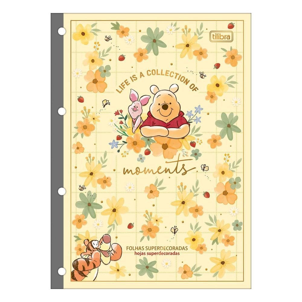 Refil Caderno Argolado Fichário Universitário Ursinho Pooh Tiliflex 80 Folhas 20cm x 27,5cm - Tilibra