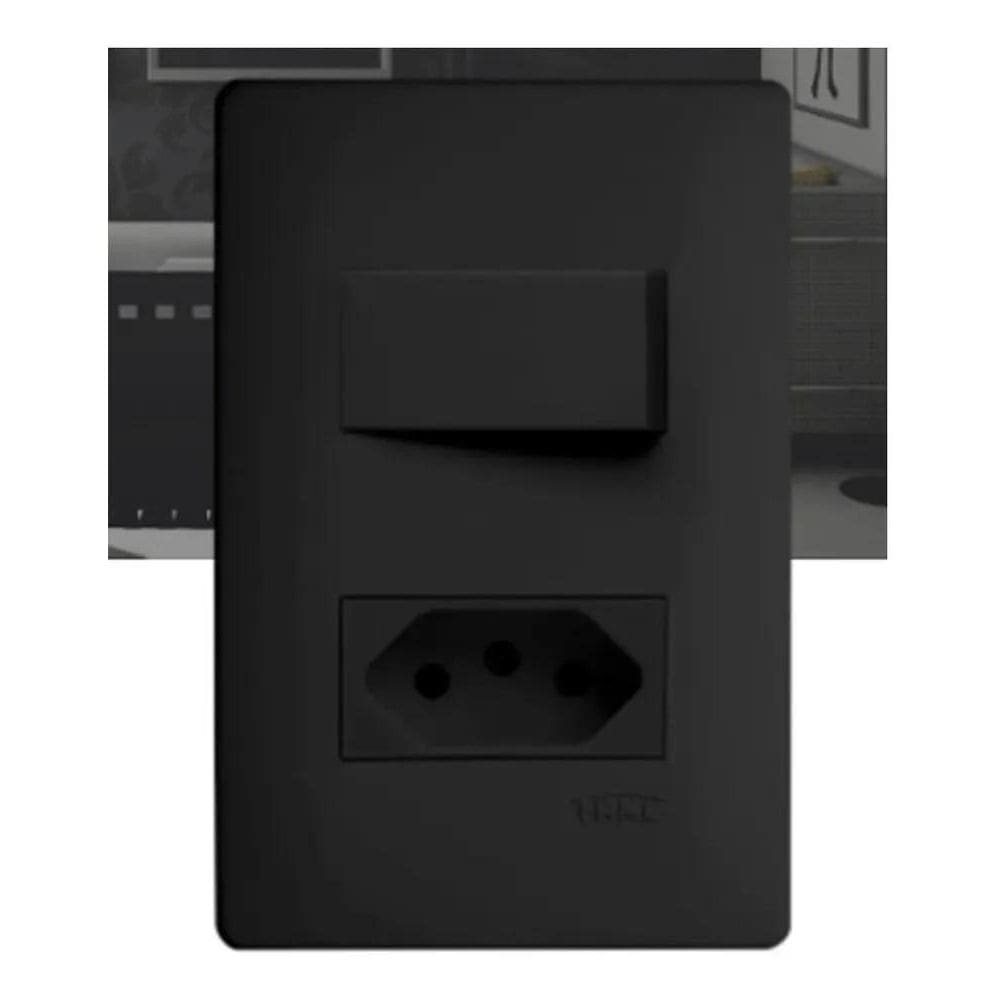 2X Conjunto Interruptor Simples + Tomada 20A Black Fosco F