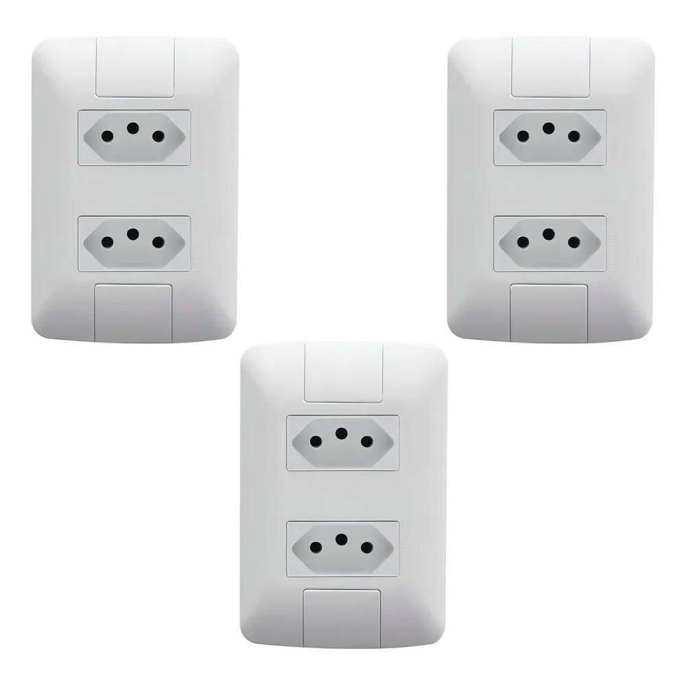 2X Kit Com 3 Tomadas Duplas 10A Horizontal Tramontina Aria