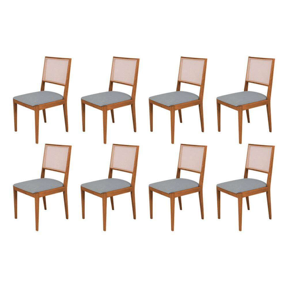 Conjunto com 8 Cadeiras de Jantar Suellen em Madeira e Mdf Cerejeira Linho Cinza