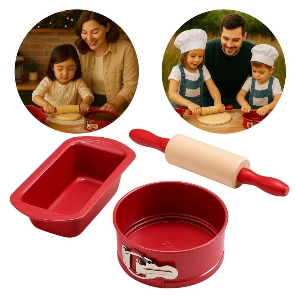 Kit Confeitaria Infantil Mini Forma Pão Bolo e Rolinho Massa