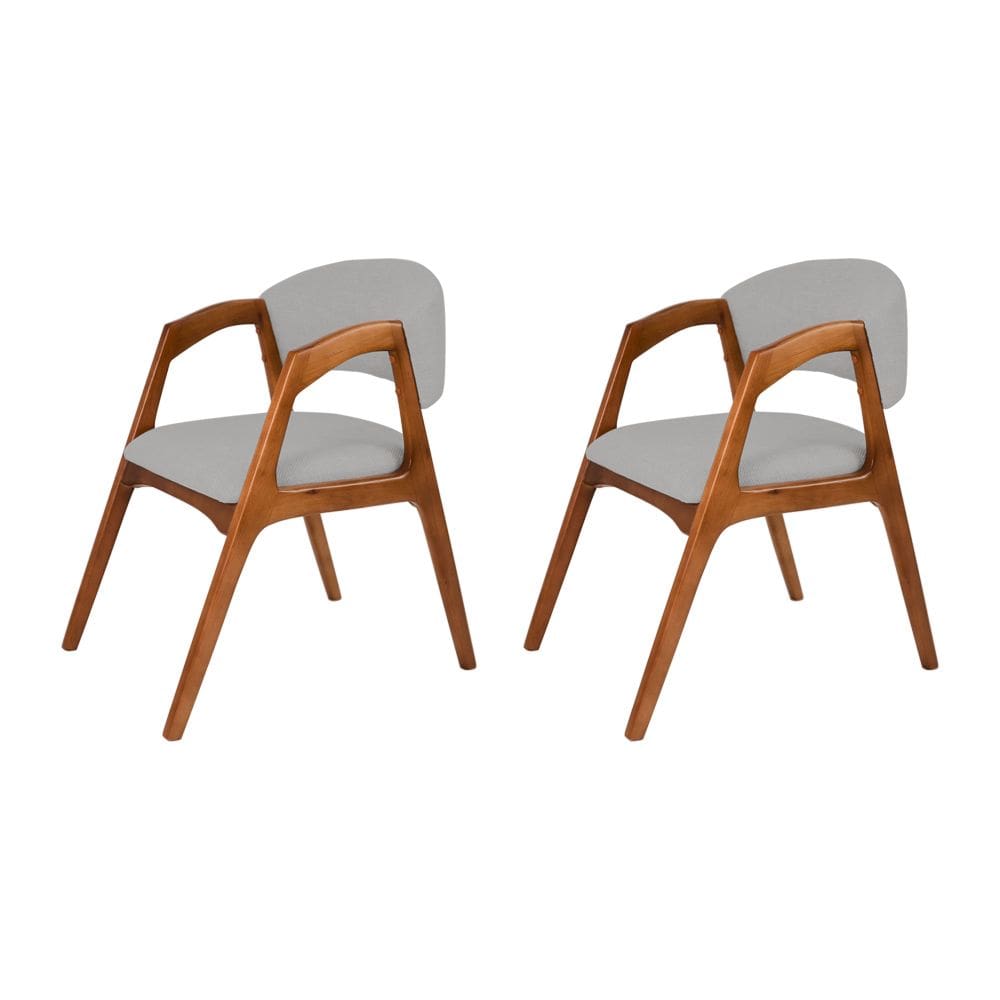 Conjunto com 2 Cadeiras de Jantar Gabriela em Madeira e Mdf Cerejeira Linho Cinza Prata