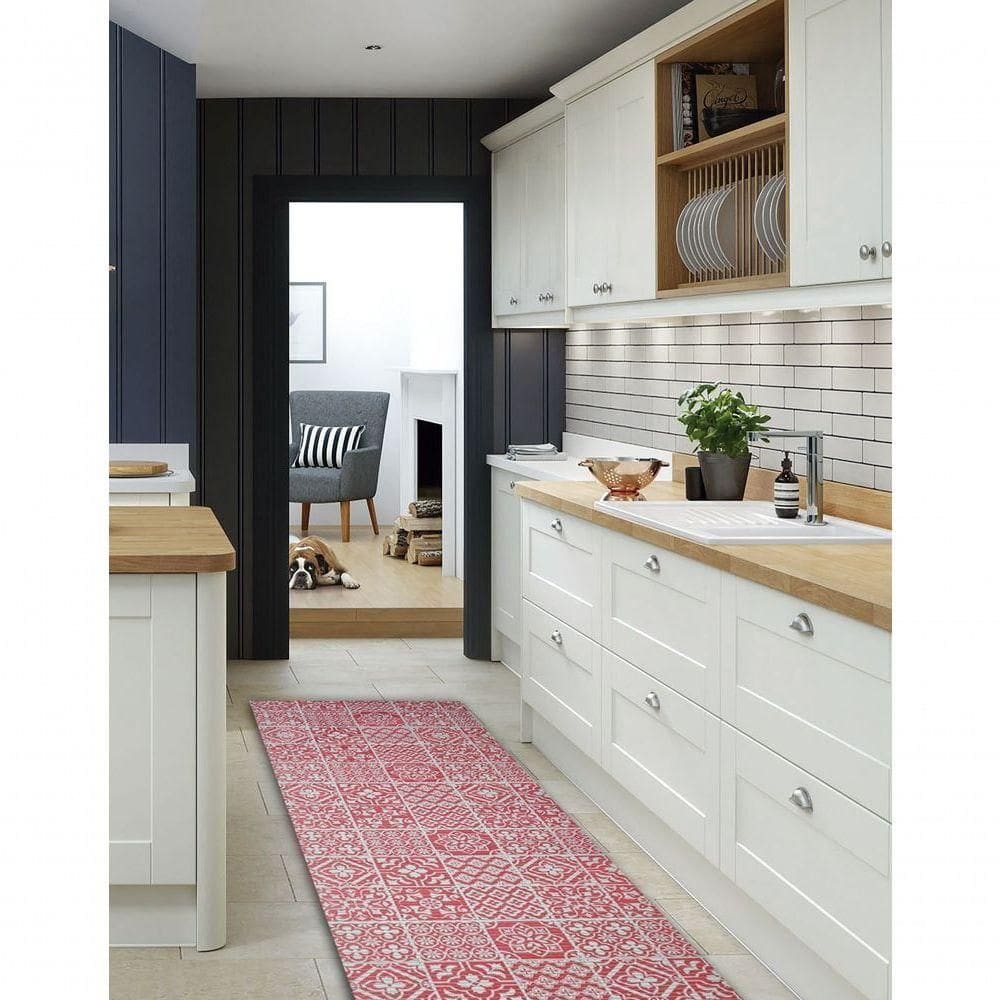 Tapete Passadeira Emborrachada Antider 65cm Venda Por Metro Azulejo Vermelho Branco