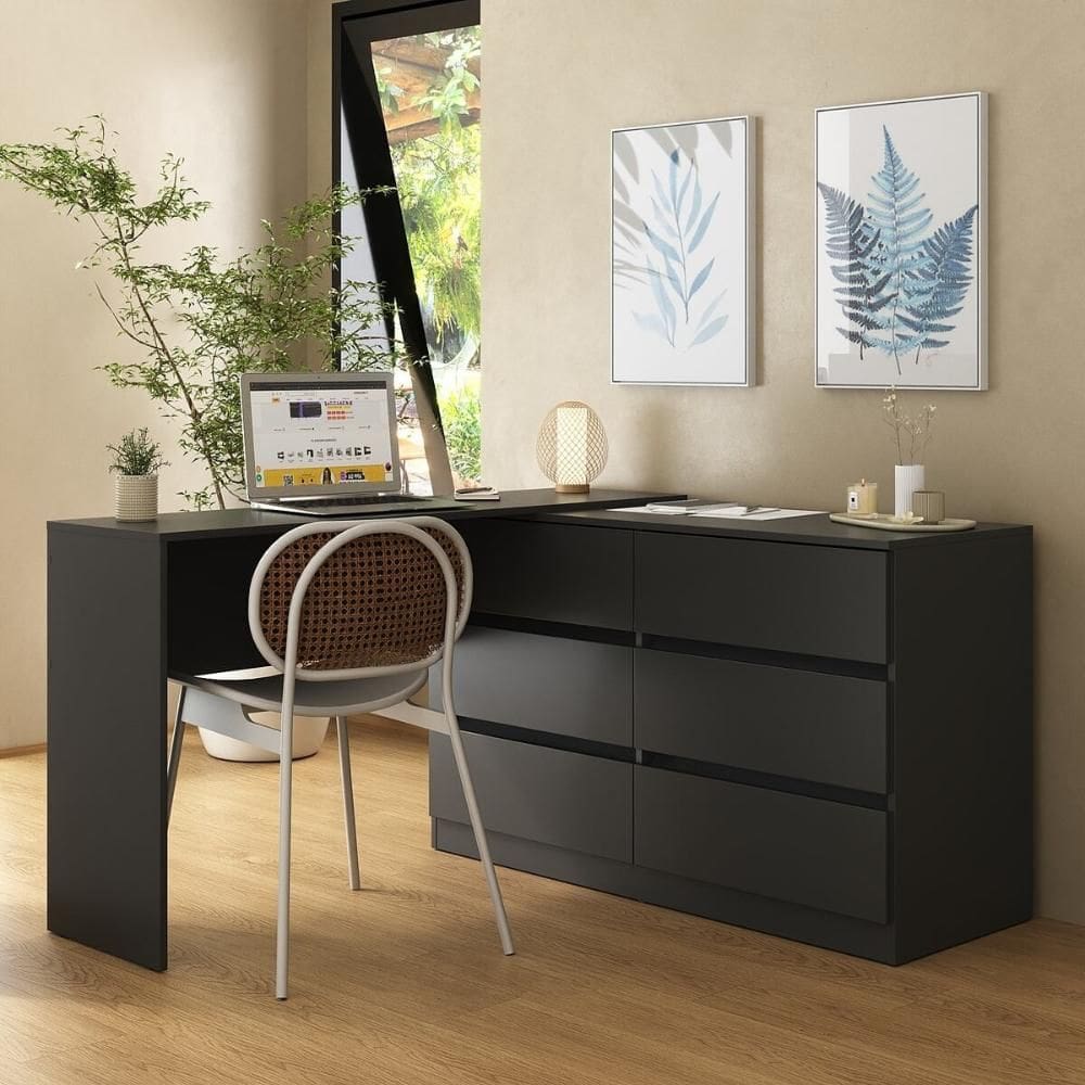 Escrivaninha em L 120cm c/ 6 Gavetas Flex Multimóveis MP6030