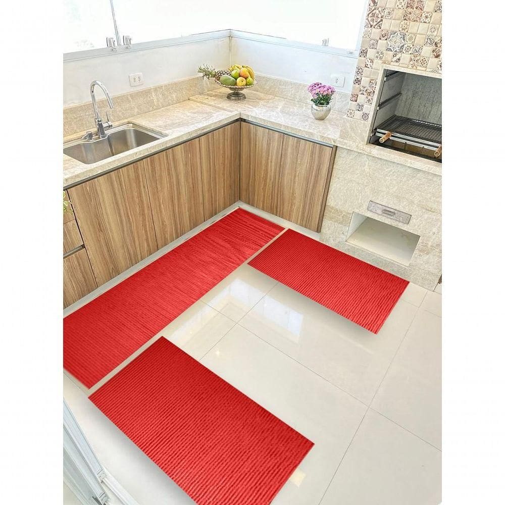 Kit 3 Peças Jogo Cozinha Passadeira Emborrachada Não Derrapa Vermelho