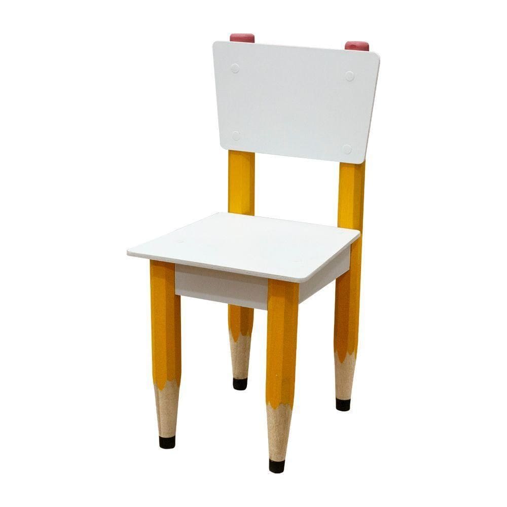 Cadeira Infantil Lápis Amarelo Assento E Encosto Brancos Para Estudos E Desenhos Mobília Decor