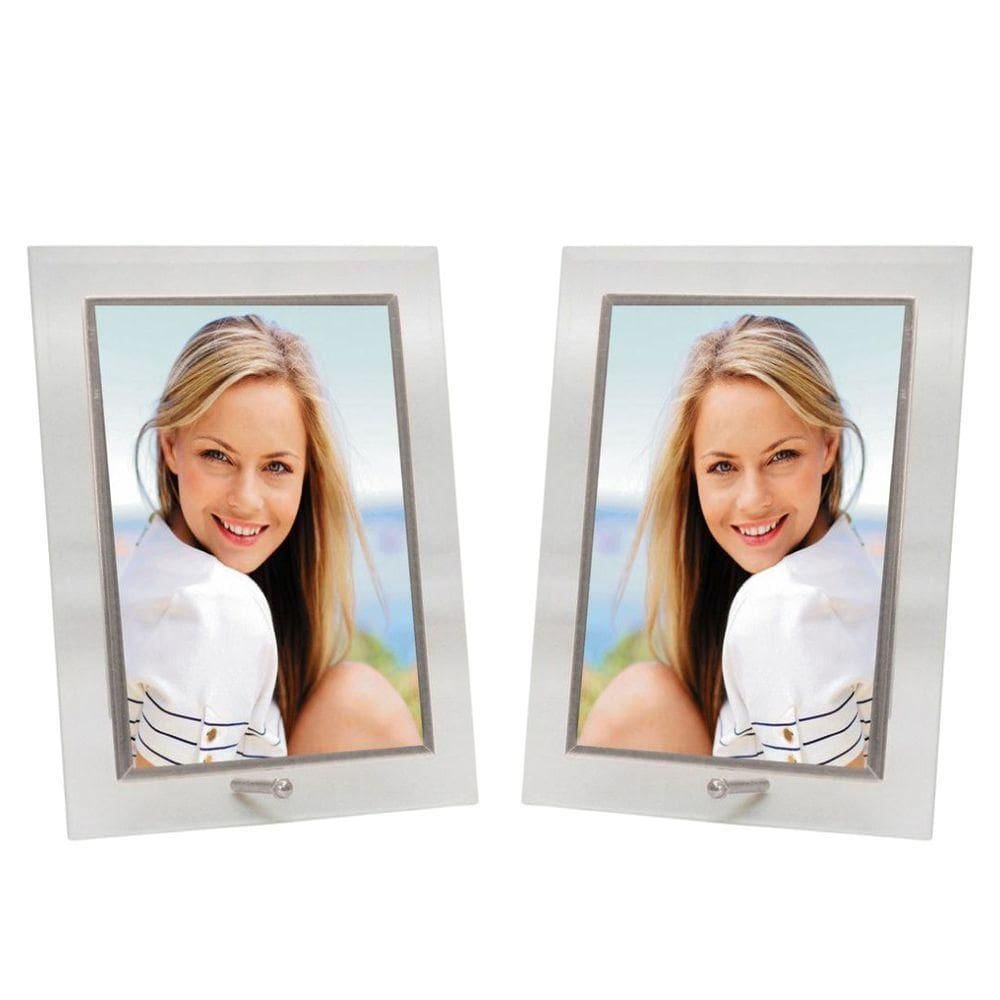 Conjunto 2 Porta-retratos Vidro Reto Prime Borda Prata 10x15 Vertical ? Tuut