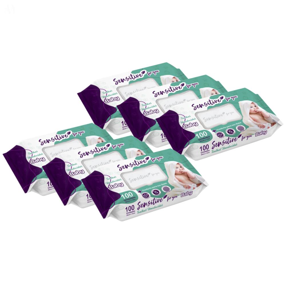 Kit Com 6 Toalhinhas Umedecidas Sensitive For You Baby 100 Unidade Barato