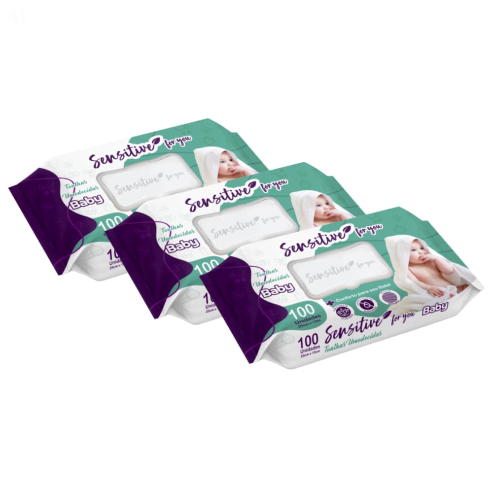 Kit Com 3 Toalhinhas Umedecidas Sensitive For You Baby 100 Unidades Revenda Barato