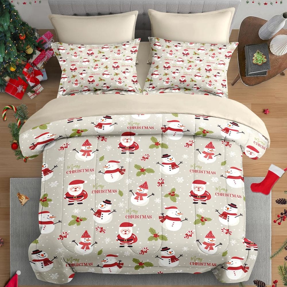 Conjunto de edredom Pamnest em tamanho real, boneco de neve de Natal, inverno, 7 unidades